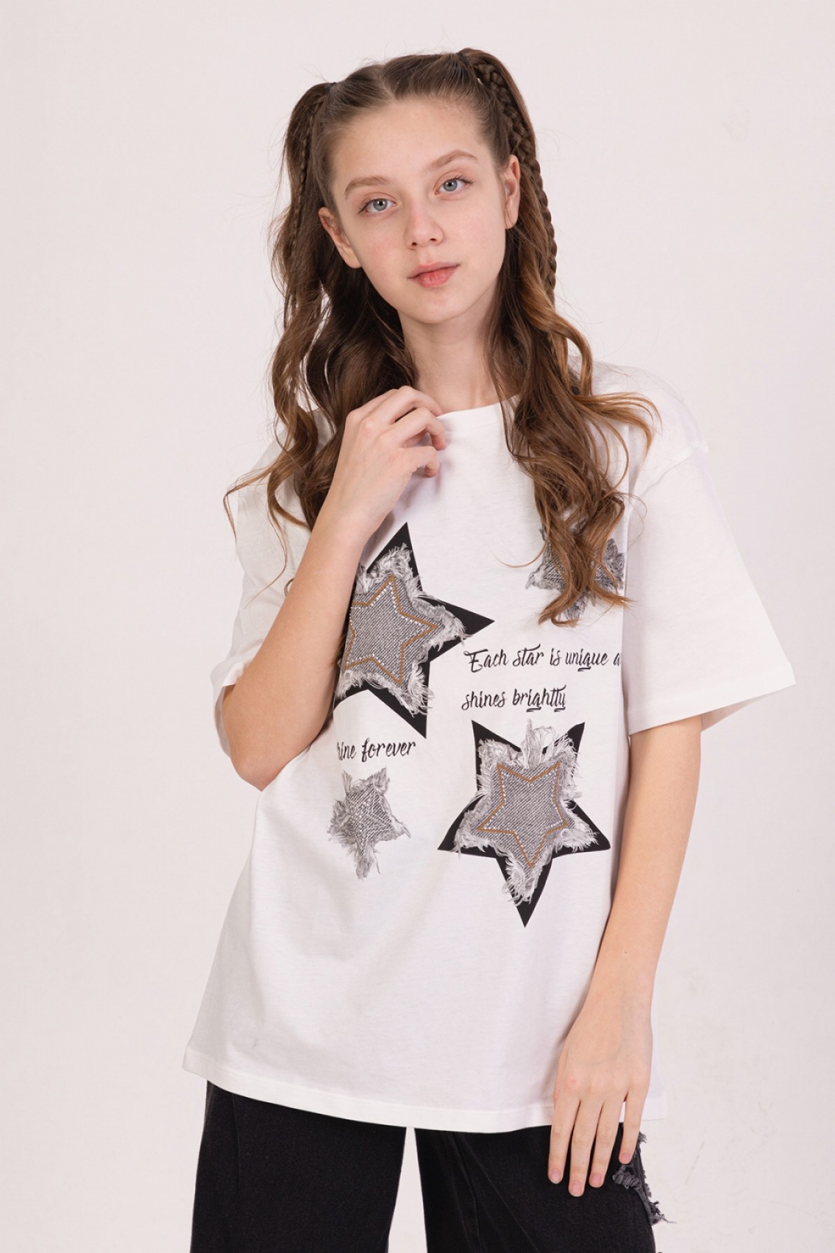 Yıldızlı Tshirt Krem