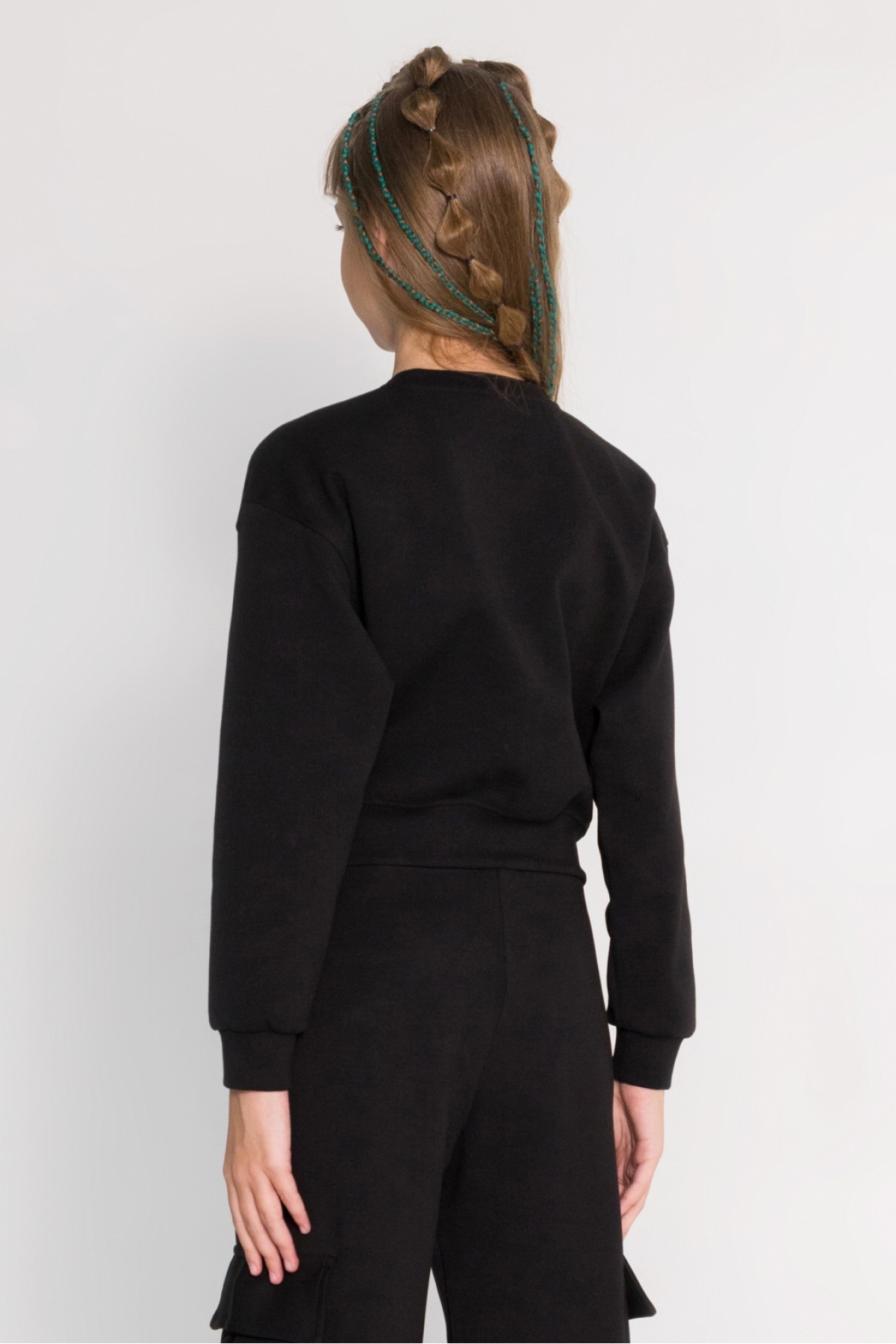 Kız Cepli Crop Sweat 9-14 YAŞ Siyah