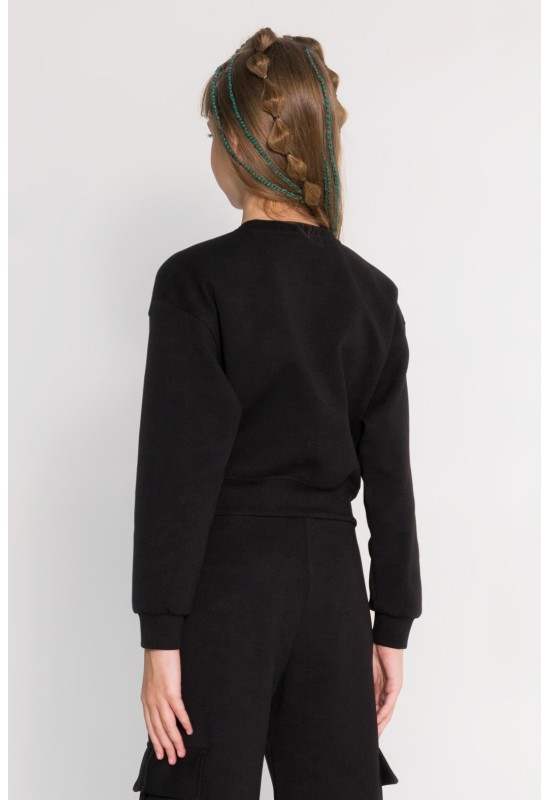 Kız Cepli Crop Sweat 9-14 YAŞ Siyah