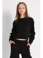 Kız Cepli Crop Sweat 9-14 YAŞ Siyah