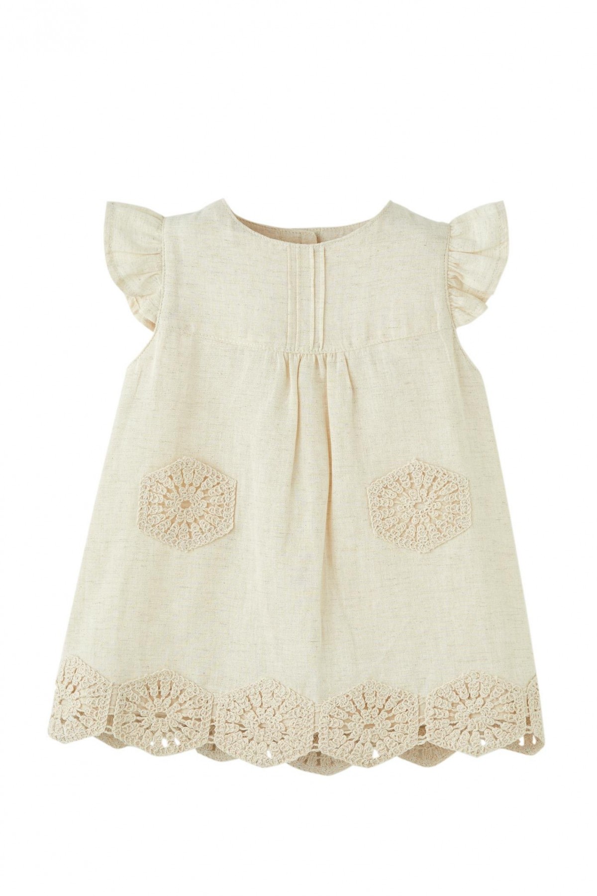  Boho Raw Kız Elbise Bej