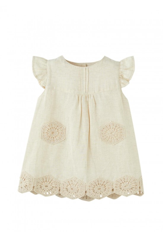 Boho Raw Kız Elbise Bej