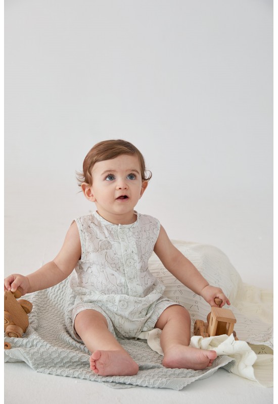 Hayvan Desenli Cepli Organik Pamuk Unisex Çocuk Tulum Hayvan Desenli Cepli Organik Pamuk Unisex Çocuk Tulum