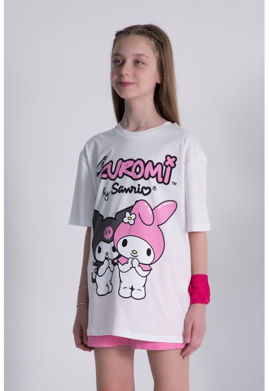 Kuromi Hello Kitty Tshirt Krem