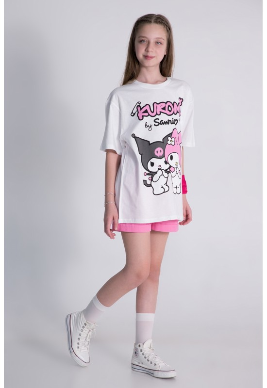 Kuromi Hello Kitty Tshirt Krem