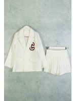 Blazer Ceket Şort Etekli Takım Ekru