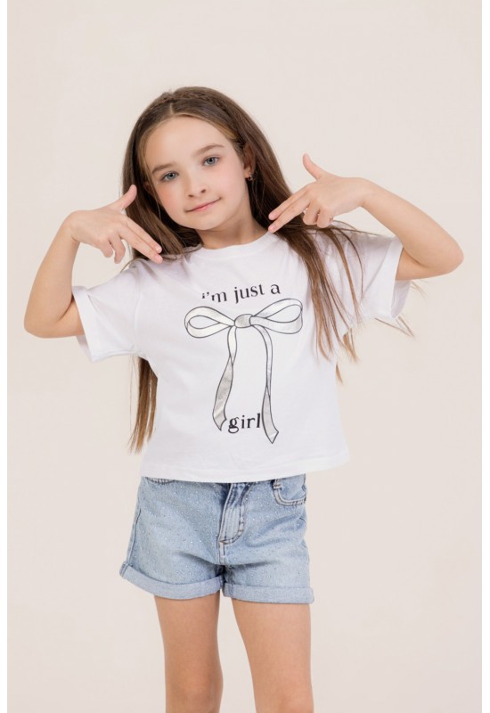 Fiyonk Baskı Crop Tsrt 0675 Beyaz