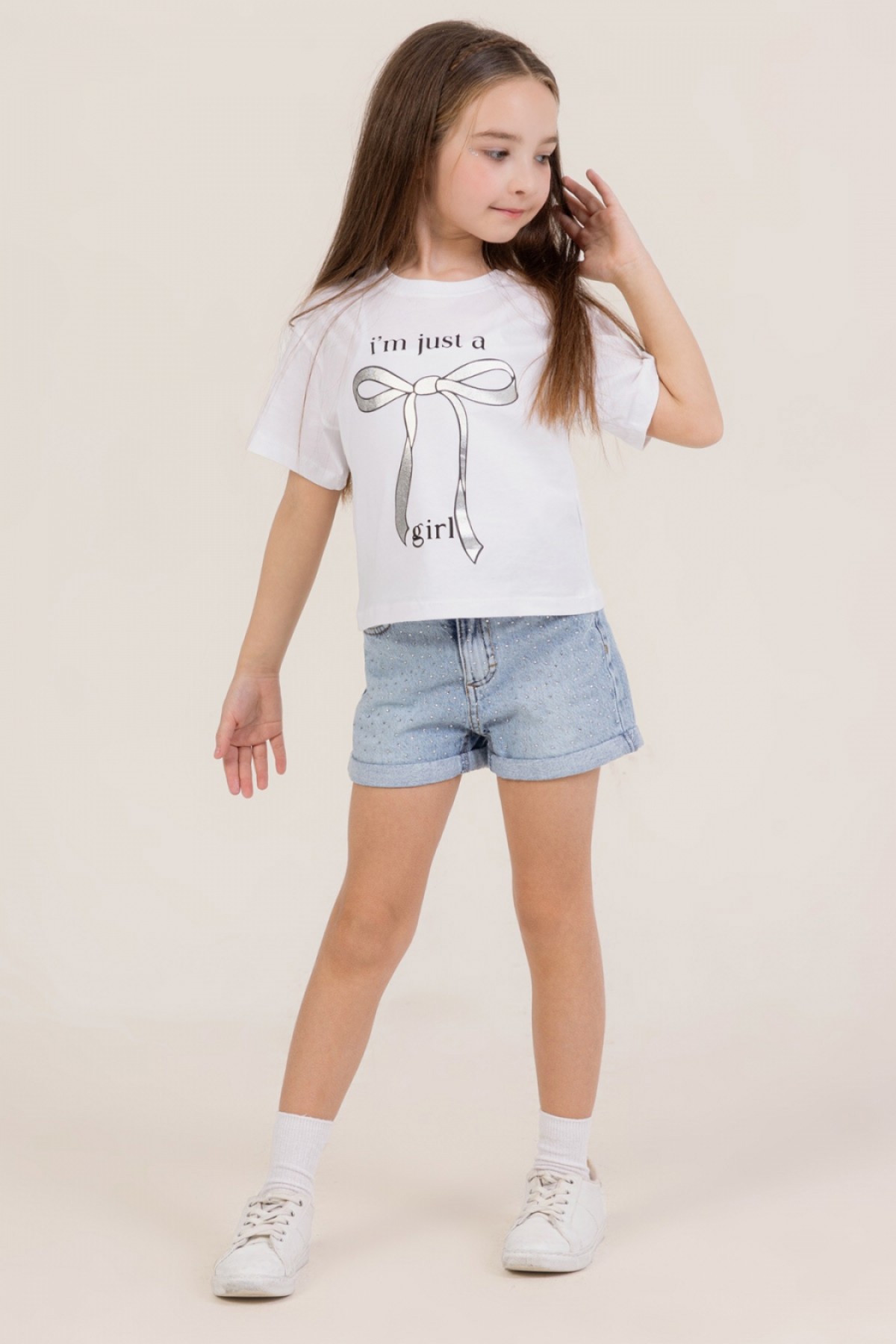 Fiyonk Baskı Crop Tsrt 0675 Beyaz