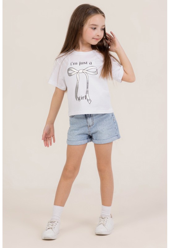 Fiyonk Baskı Crop Tsrt 0675 Beyaz