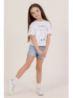 Fiyonk Baskı Crop Tsrt 0675 Beyaz
