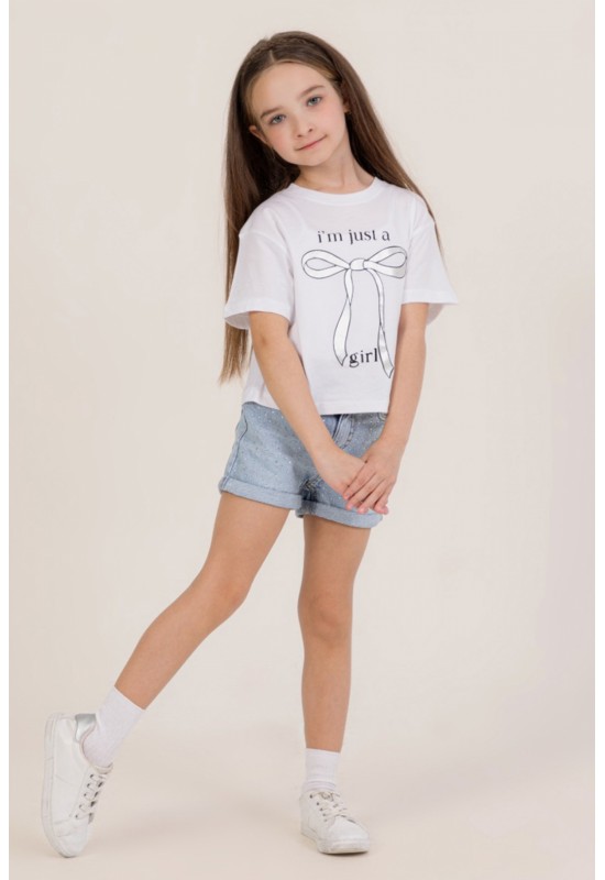 Fiyonk Baskı Crop Tsrt 0675 Beyaz