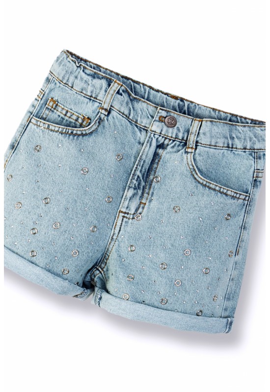 Kız Çocuk Zımbalı Kot Şort Denim 9/14 yaş